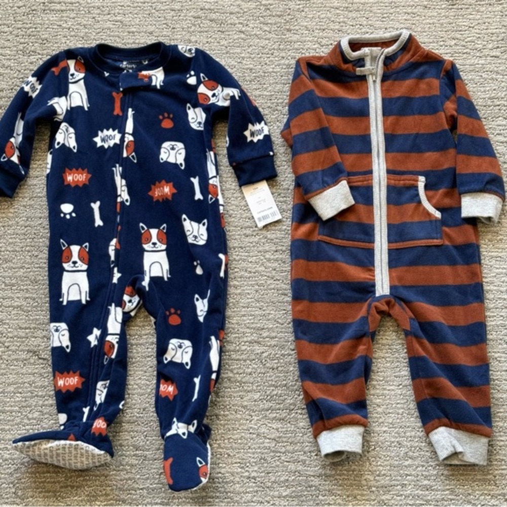 2PC Carter's Toddler Boys' Dog Printed & Rugby Striped Bear Bottom Pajamas - 12M